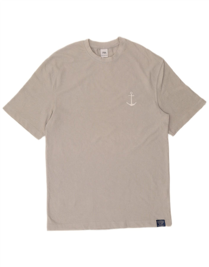 Ανδρικό T-Shirt Zara Τοπ μεσαίο γκρι βαμβακερό