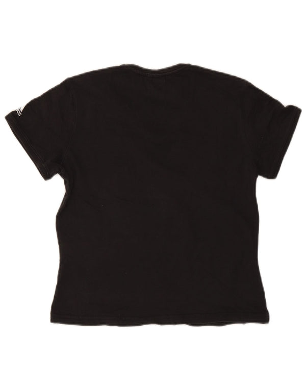 Γυναικείο γραφικό μπλουζάκι ADIDAS τοπ UK 14 μεσαίο μαύρο βαμβακερό