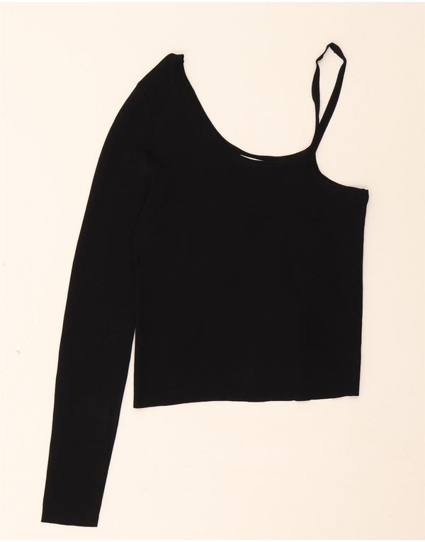 Zara Womens Crop One Shoulder Top UK 8 Small Black