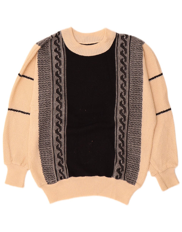 Vintage γυναικείο πουλόβερ με λαιμόκαυστο UK 16 Large Beige Colourblock