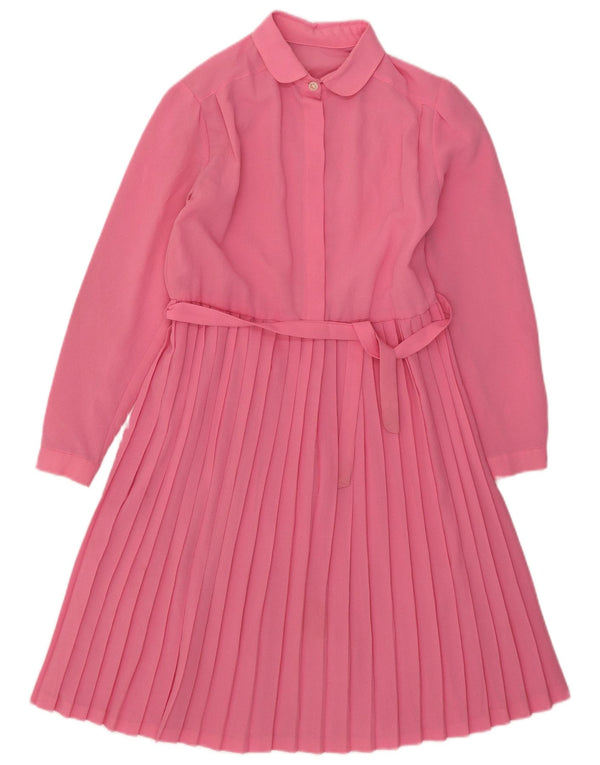 Vintage γυναικείο μακρυμάνικο φόρεμα A-line UK 10 Small Pink