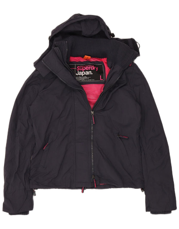 Γυναικείο μπουφάν βροχής με κουκούλα SUPERDRY UK 16 Large Navy Blue Nylon