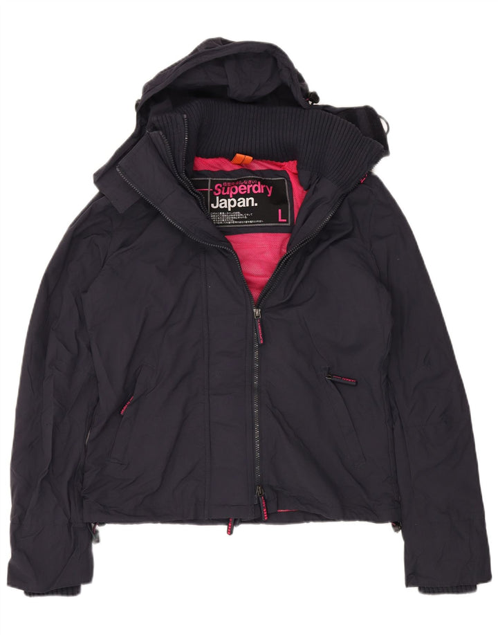 Γυναικείο μπουφάν βροχής με κουκούλα SUPERDRY UK 16 Large Navy Blue Nylon