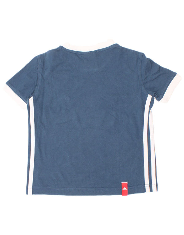 Adidas Boys T-Shirt Top 4-5 Years Blue Colourblock Cotton