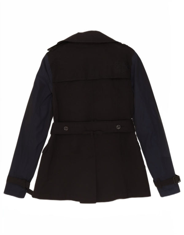 Superdry Womens Trench Coat UK 10 Small Black Colourblock Cotton