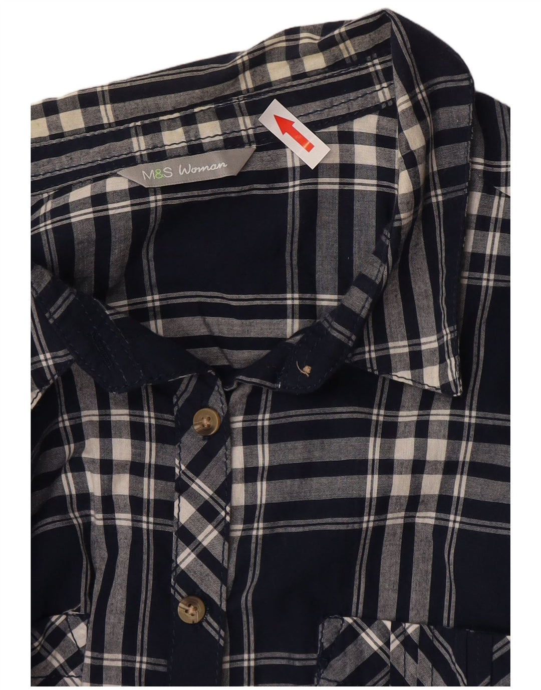 Marks & Spencer Γυναικείο πουκάμισο UK 16 Large Navy Blue Check Cotton
