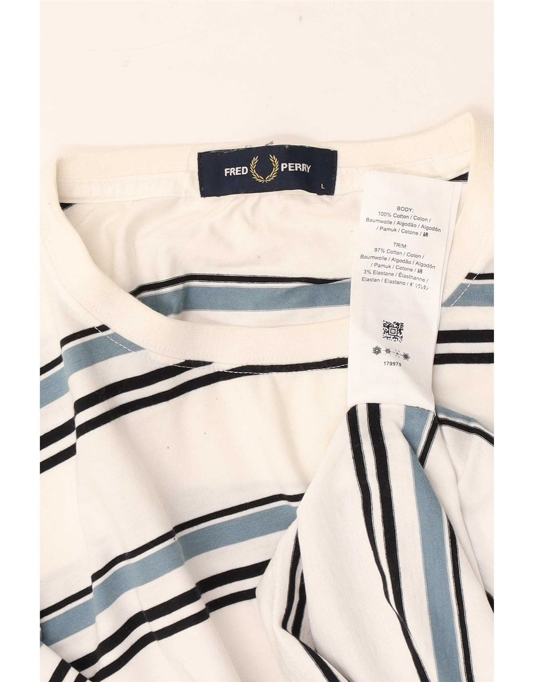 Fred Perry Ανδρικό T-Shirt Top μεγάλο λευκό βαμβακερό ριγέ