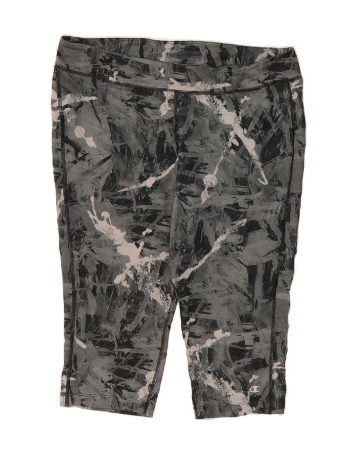 CHAMPION Womens Abstract Pattern Capri Leggings UK 18 XL  Grey Polyester Vintage Champion and Second-Hand Champion from Messina Hembry 