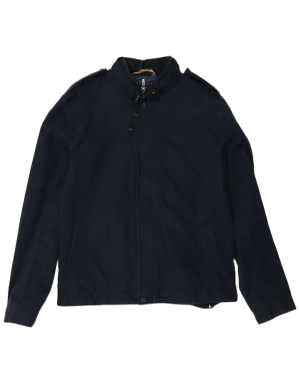 Zara Mens Military Jacket UK 42 XL Navy Blue Cotton