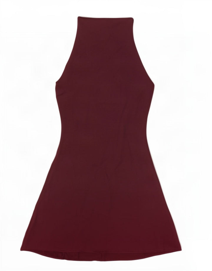 Zara Γυναικείο φόρεμα UK 10 Small Burgundy Polyester