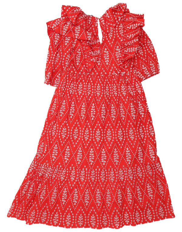 Zara Γυναικείο Abstract Pattern 1/2 μανίκι φόρεμα UK 10 Small Red