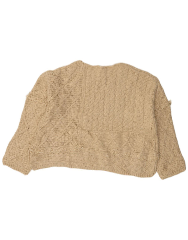 Zara Womens Oversized Crew Neck Jumper Sweater UK 16 Large Beige Acrylic