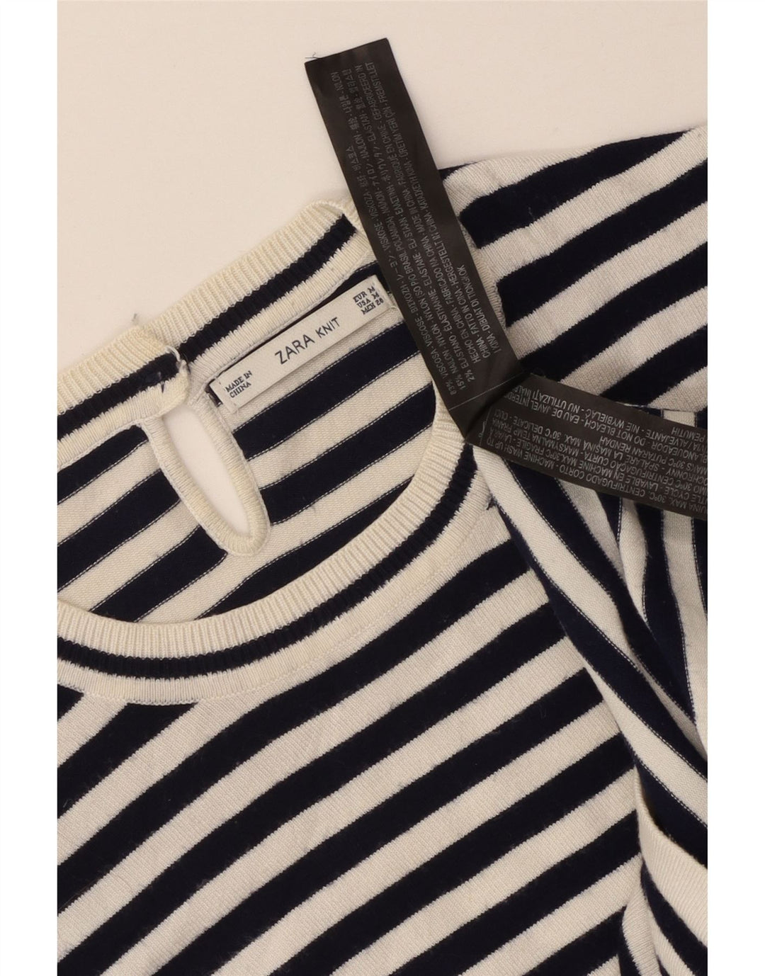 Zara Γυναικείο T-Shirt Top UK 12 μεσαία λευκή ριγέ βισκόζη