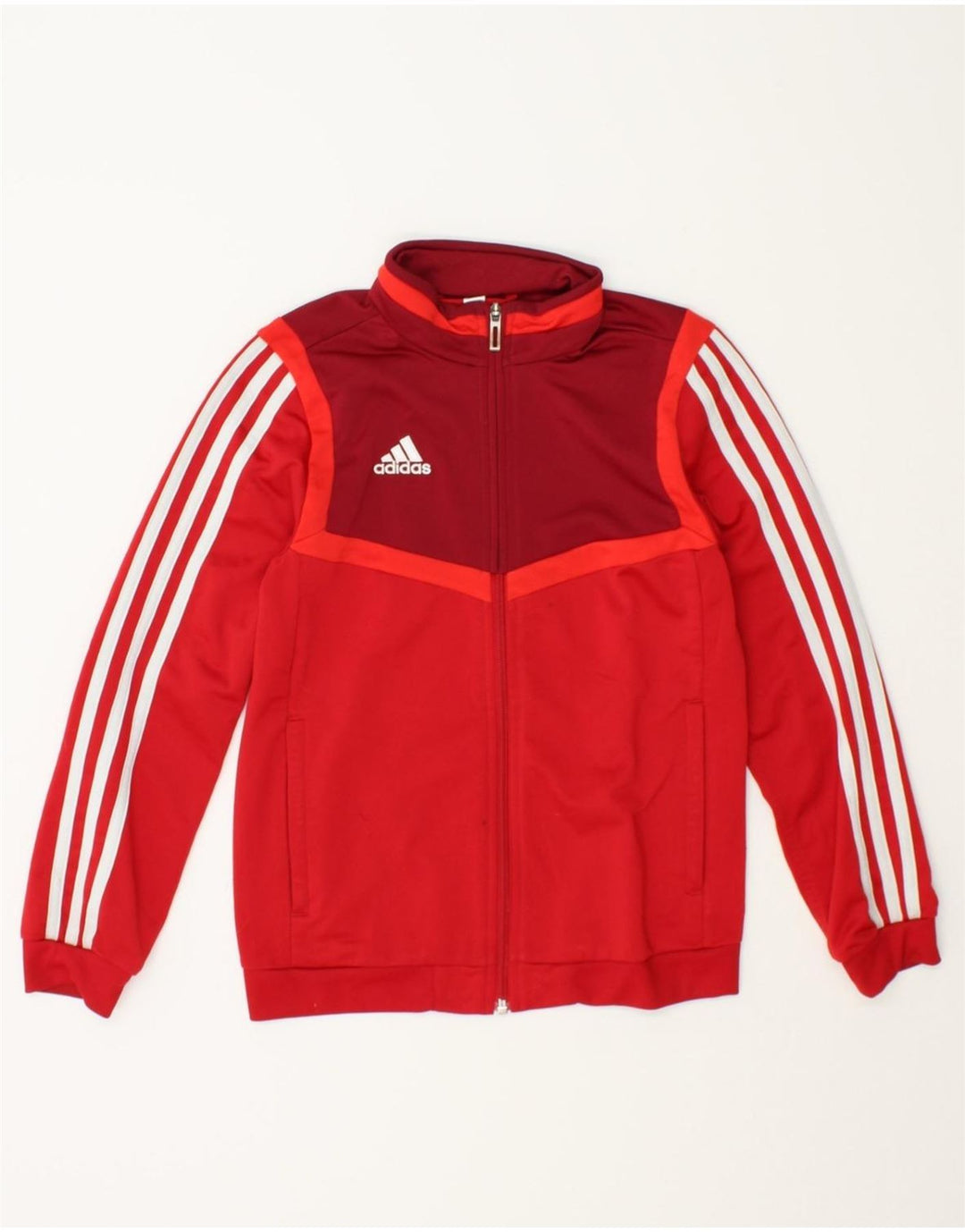 ADIDAS Boys Tracksuit Top Jacket 9-10 Years Red Colourblock Polyester Vintage Adidas and Second-Hand Adidas from Messina Hembry 