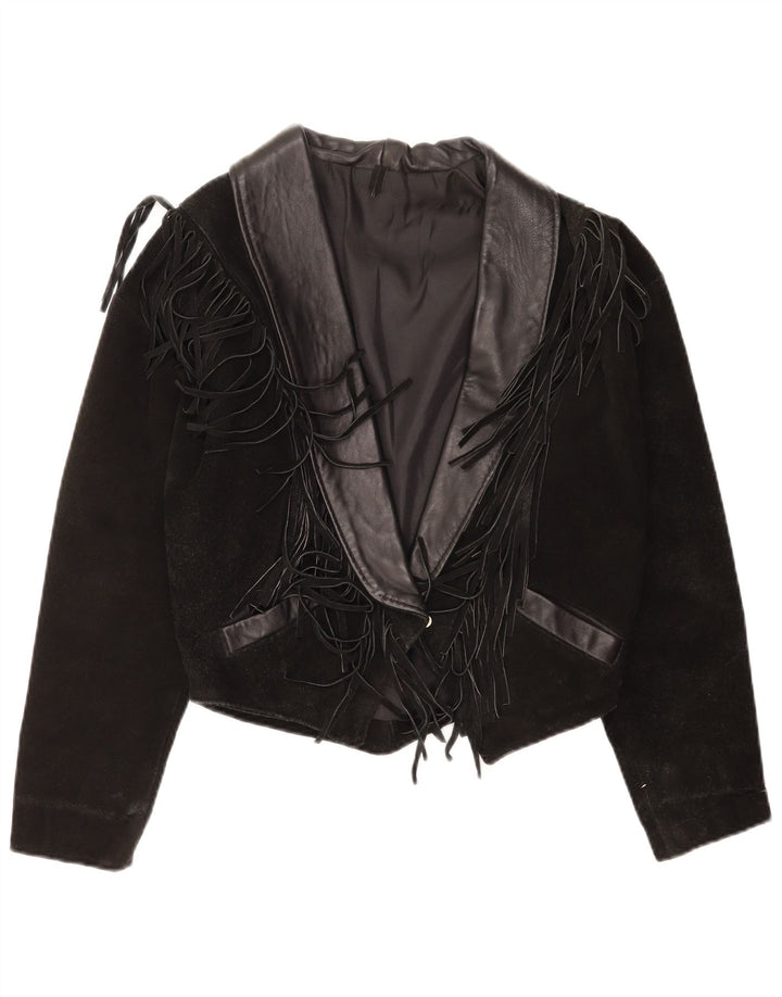 Vintage Γυναικείο Western Crop Suede Jacket UK 14 Medium Black