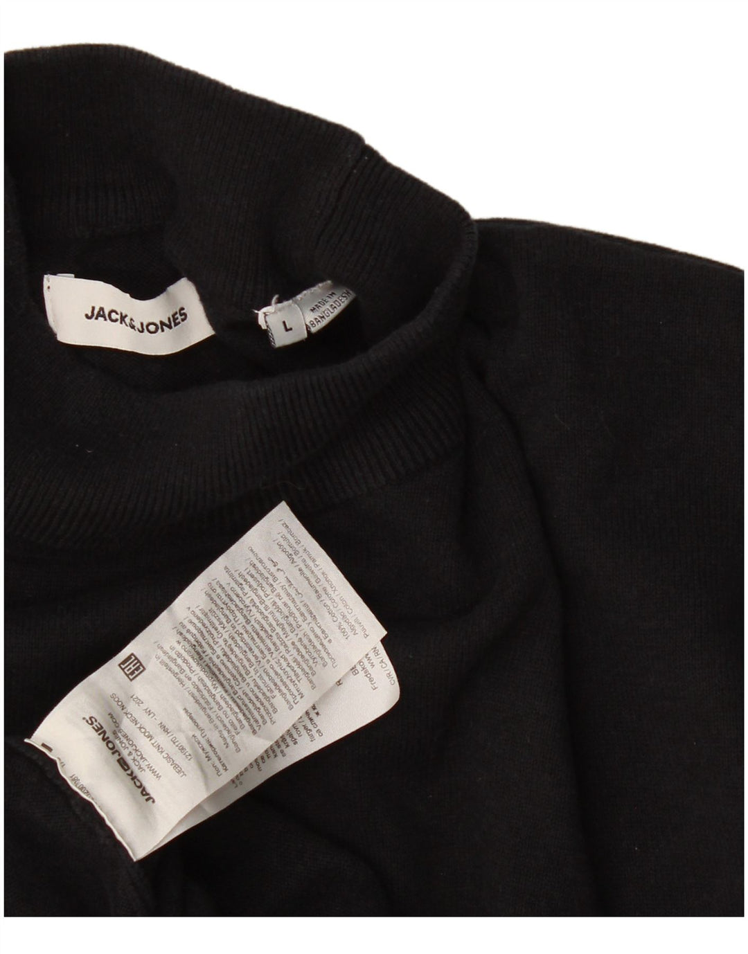 Jack & Jones Ανδρικό πουλόβερ με λαιμό χελώνα, μεγάλο μαύρο βαμβακερό