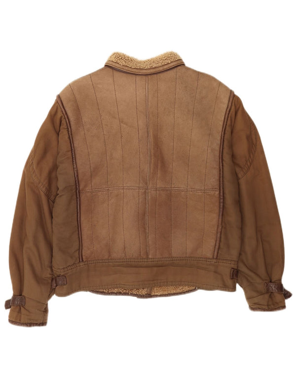 Vintage Γυναικείο Sherpa Oversized Δερμάτινο Μπουφάν IT 46 Μεγάλο Καφέ