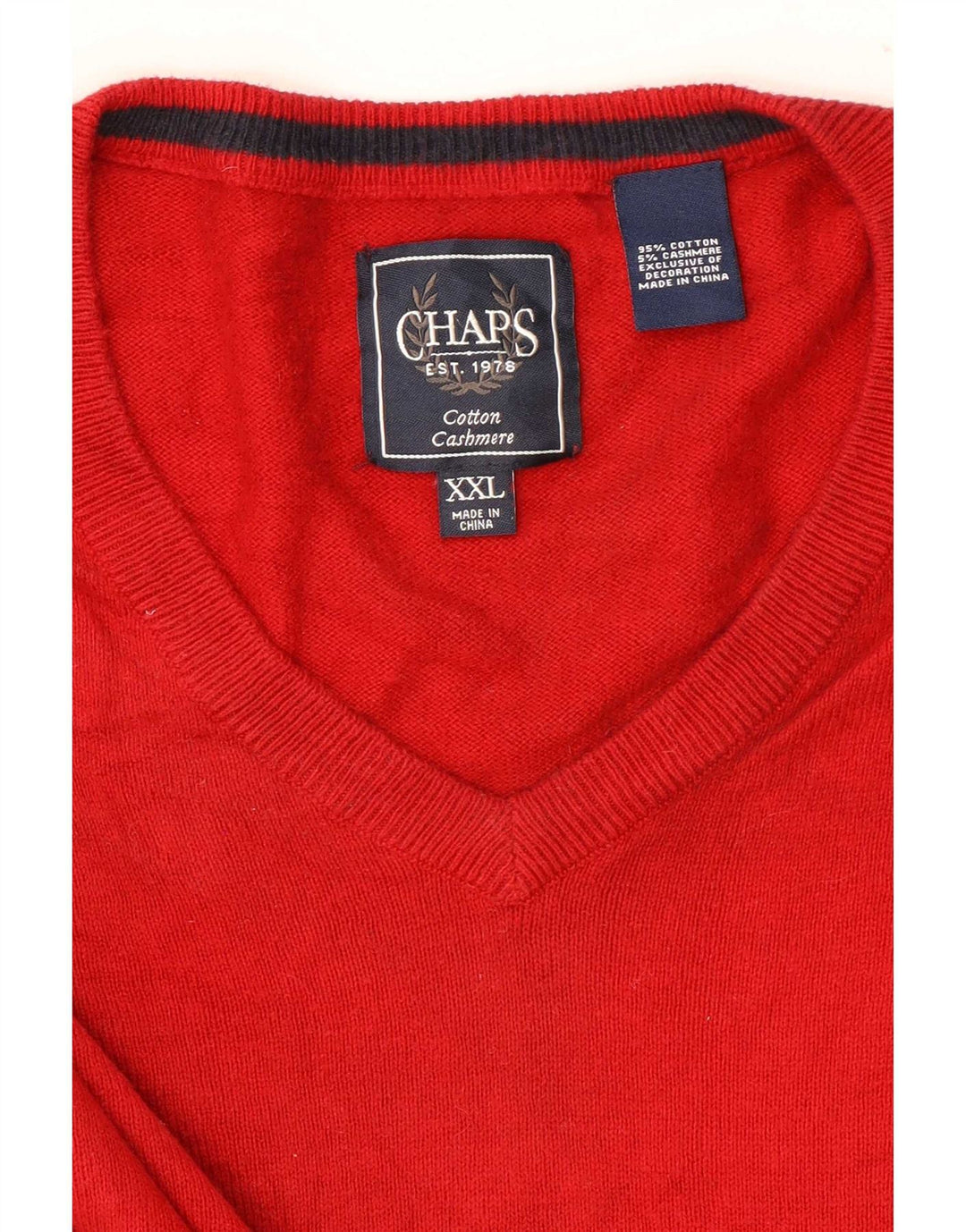 Chaps Ανδρικό πουλόβερ με V λαιμόκοψη 2XL Κόκκινο βαμβακερό