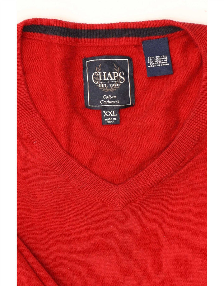 Chaps Ανδρικό πουλόβερ με V λαιμόκοψη 2XL Κόκκινο βαμβακερό