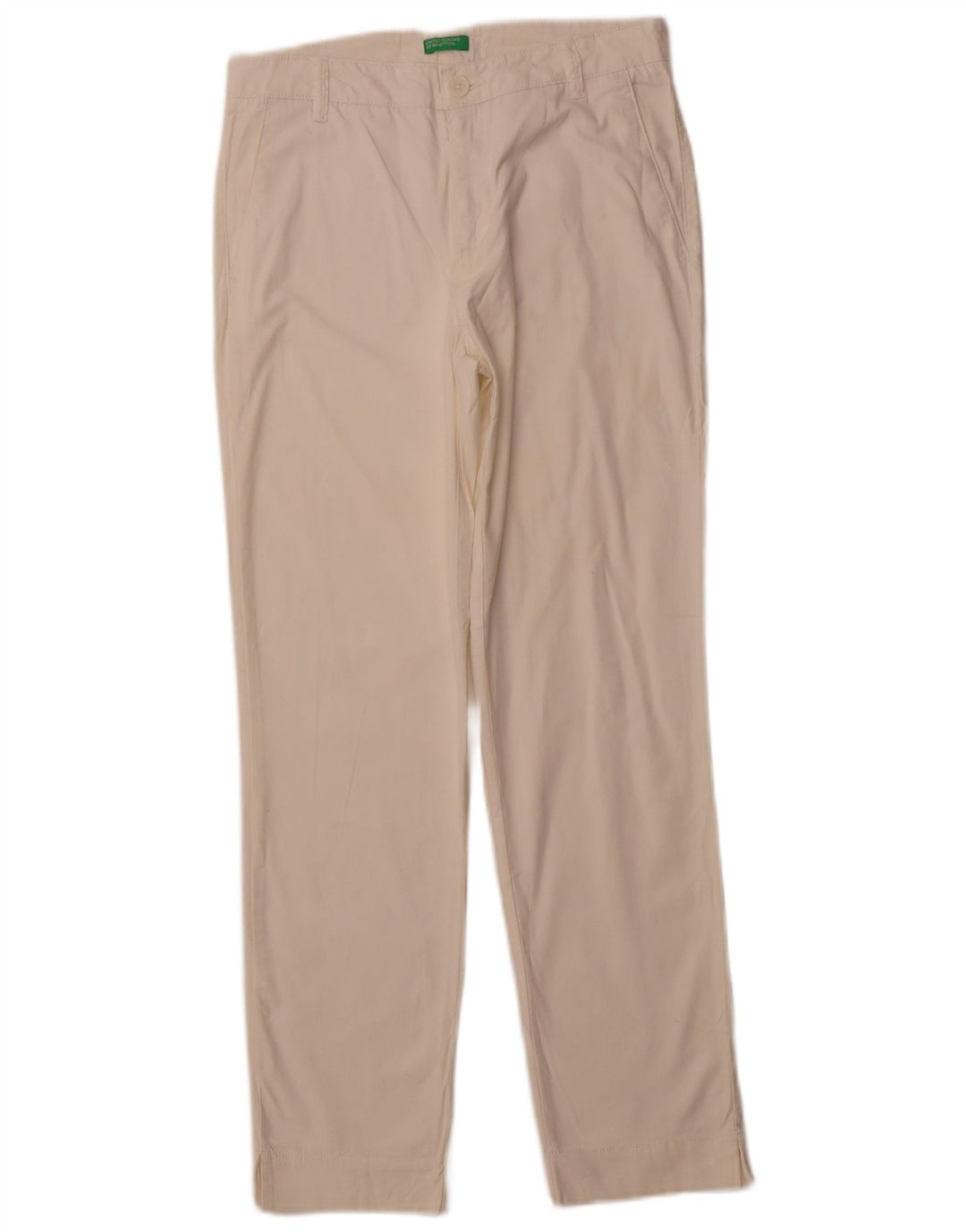 BENETTON Γυναικείο ίσιο παντελόνι Chino UK 10 Small W28 L28 Λευκό βαμβακερό