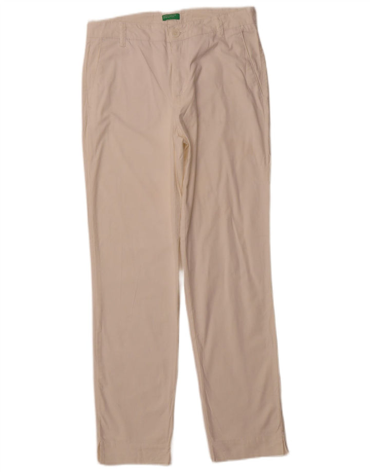 BENETTON Γυναικείο ίσιο παντελόνι Chino UK 10 Small W28 L28 Λευκό βαμβακερό