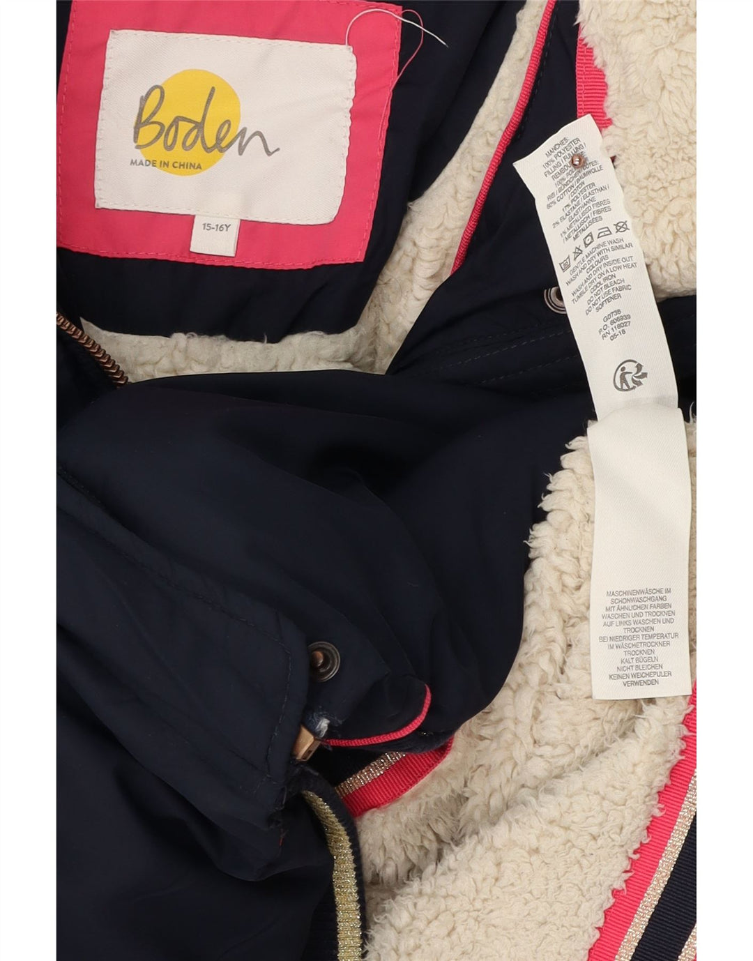 Μπουφάν BODEN Girls Sherpa με επένδυση 15-16 ετών Navy Blue Polyester