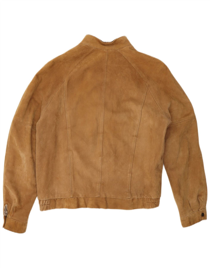 Vintage Ανδρικό Suede Bomber Jacket IT 50 Large Brown Δερμάτινο
