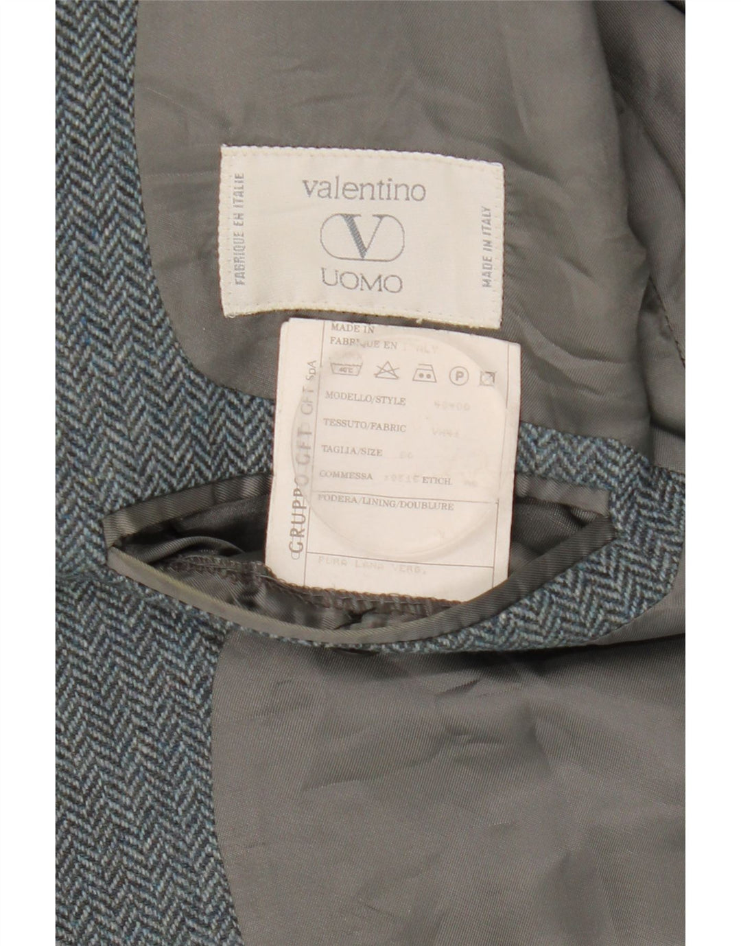 Valentino Ανδρικό σακάκι με 2 κουμπιά σακάκι IT 50 μεγάλο γκρι μαλλί ψαροκόκαλο