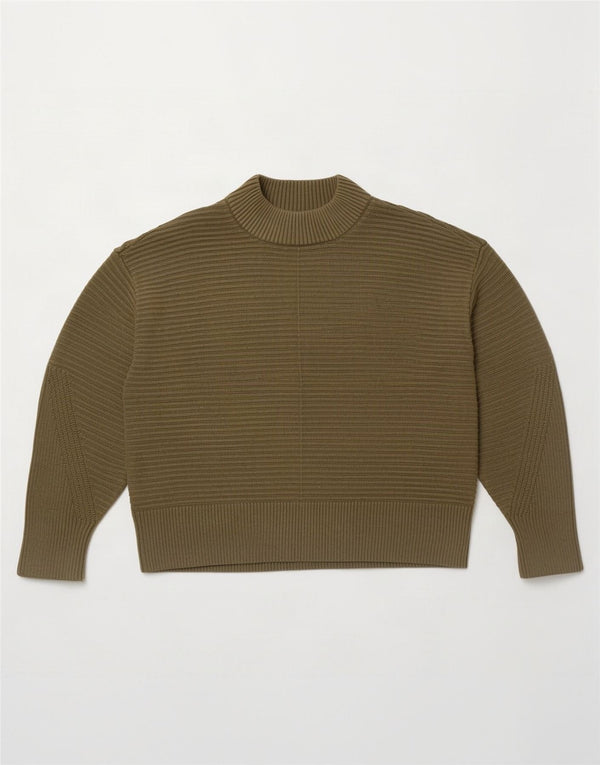 Warehouse Γυναικείο πουλόβερ με λαιμό χελώνα UK 12 Medium Khaki ριγέ