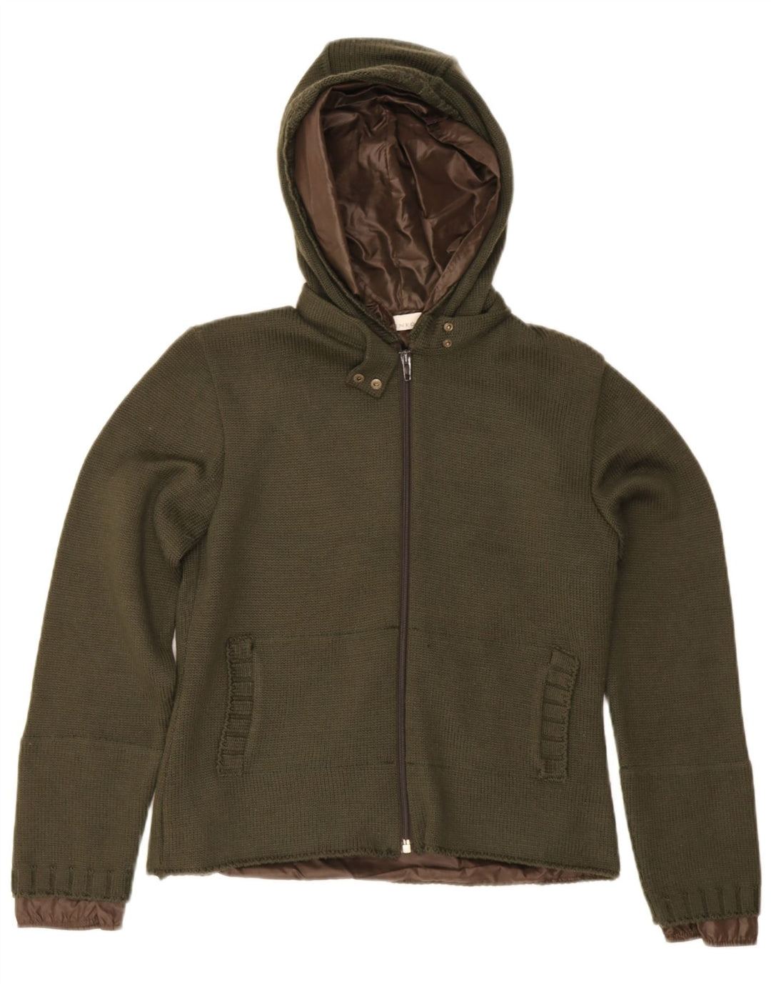 Γυναικείο πλεκτό μπουφάν με κουκούλα Pinko UK 10 Small Khaki Wool