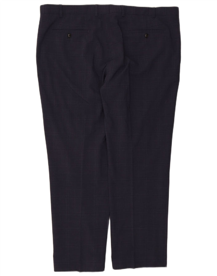 Marks & Spencer Ανδρικό κανονικό παντελόνι W42 L29 Navy Blue Check Wool