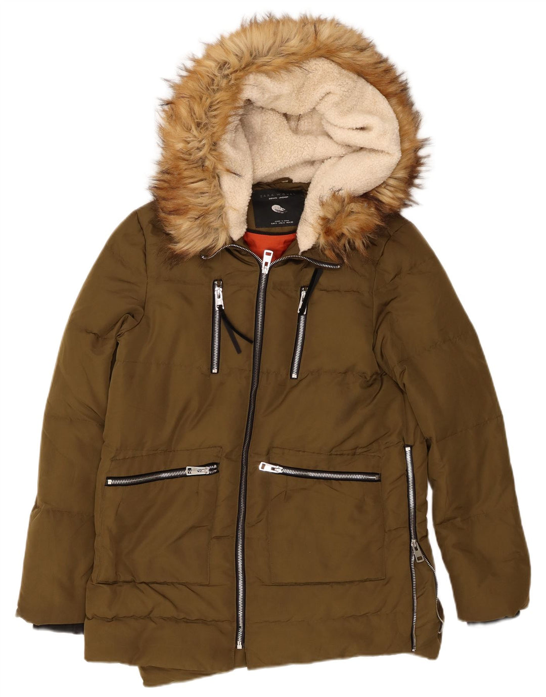 Zara Γυναικείο μπουφάν με κουκούλα UK 10 Small Khaki Polyester