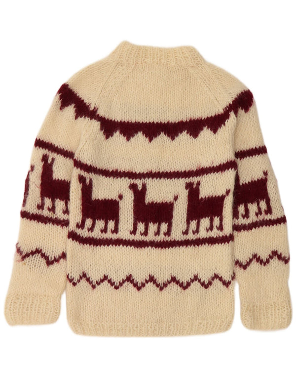 Vintage γυναικείο πουλόβερ με λαιμόκοψη UK 14 Medium Off White Aztec