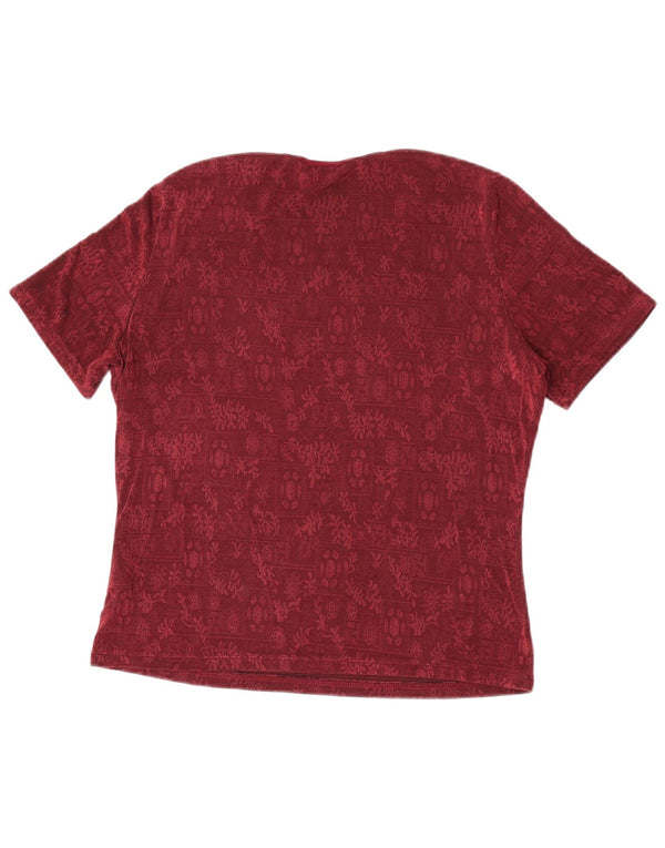 Marks & Spencer Γυναικείο T-Shirt Top UK 14 Large μπορντό Floral Acetate