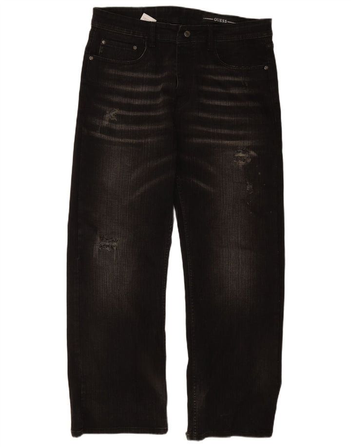 Ανδρικό τζιν ίσιο GUESS W36 L30 μαύρο βαμβακερό