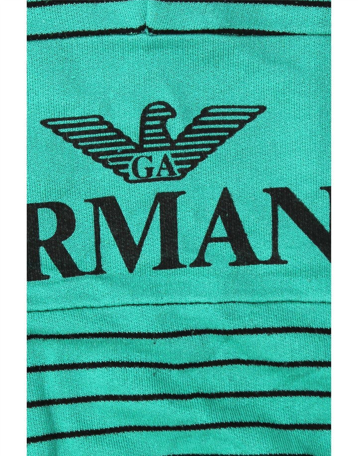 Αρμάνι ανδρική γραφική μπλούζα με λαιμόκοψη με λαιμόκοψη, μεγάλο τιρκουάζ ριγέ