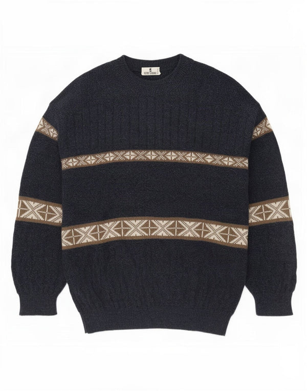 Vintage Ανδρικό πουλόβερ με λαιμό χελώνα Medium Navy Blue Fair Isle