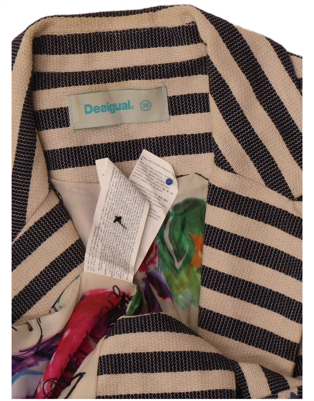 Desigual Γυναικείο γραφικό μπουφάν μπλέιζερ EU 38 Medium Navy Blue ριγέ