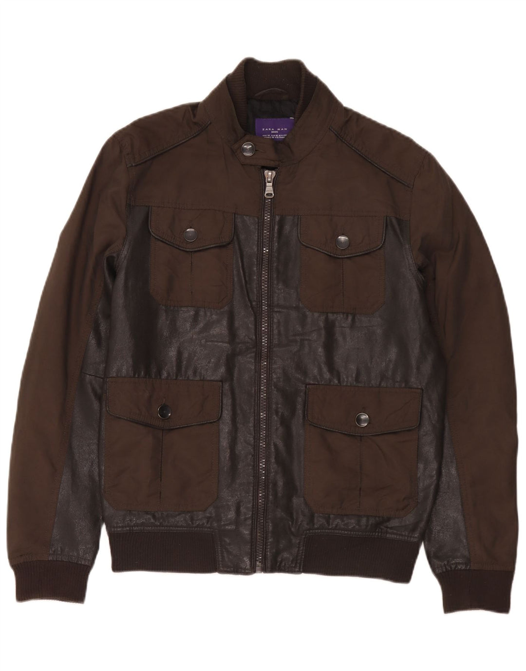Zara Ανδρικό Μπουφάν από Faux Leather UK 38 Μεσαίου καφέ Πολυουρεθάνης