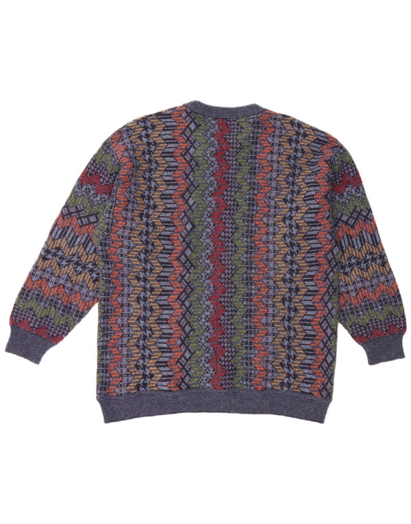 CASSAN Ανδρικό πουλόβερ για λαιμό σκάφος IT 52 Large Navy Blue Chevron μαλλί