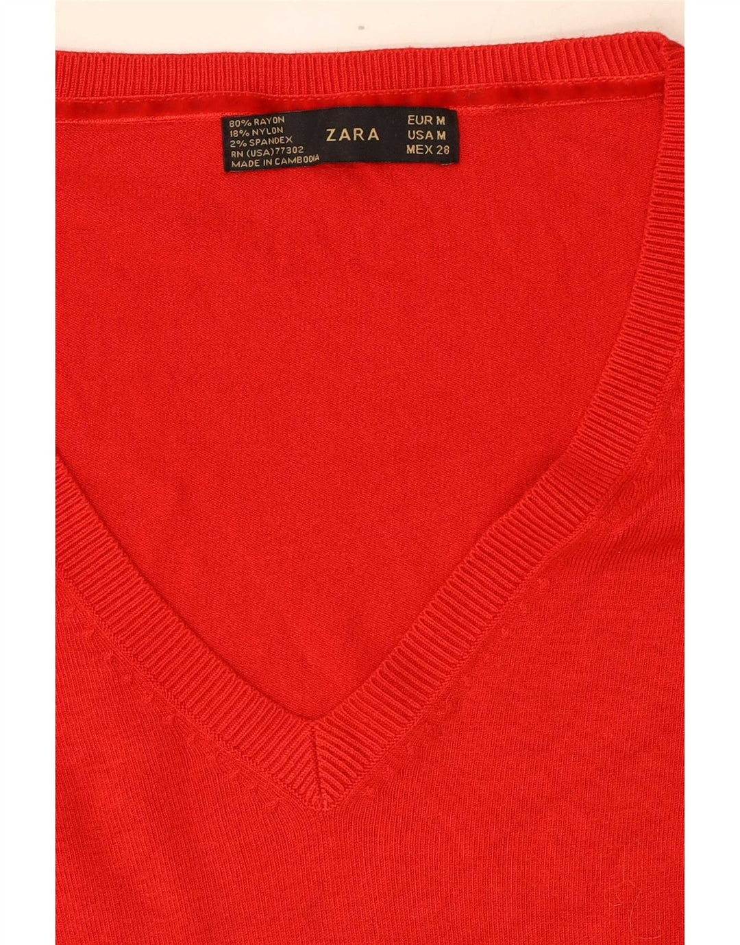 Zara Γυναικείο πουλόβερ με V λαιμόκοψη UK 12 Medium Red Rayon