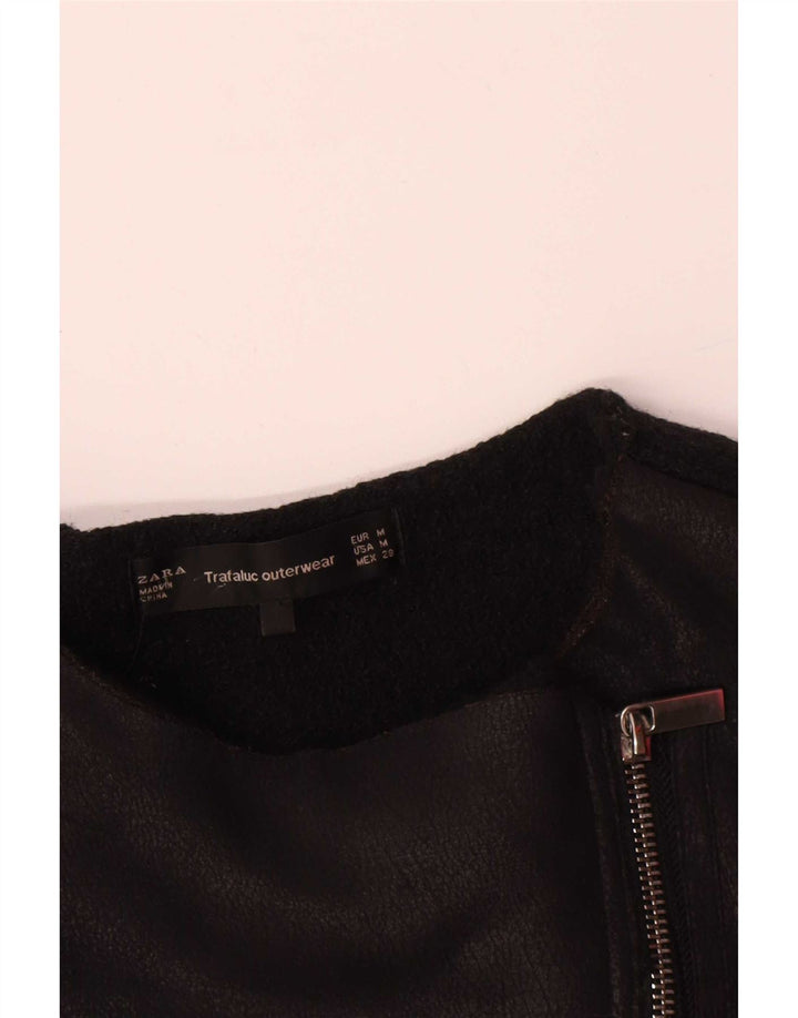 Zara Γυναικείο Δερμάτινο Μπουφάν Biker UK 12 Μεσαίο Μαύρο