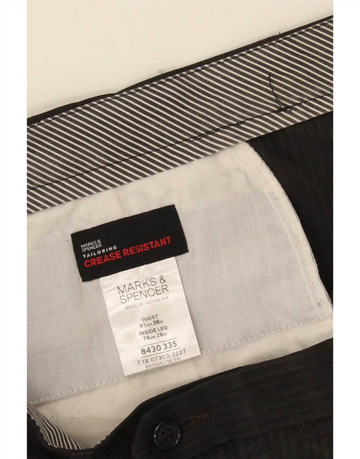 Marks & Spencer Ανδρικό παντελόνι με καρφίτσα W36 L29 καφέ ρίγες πολυεστέρας