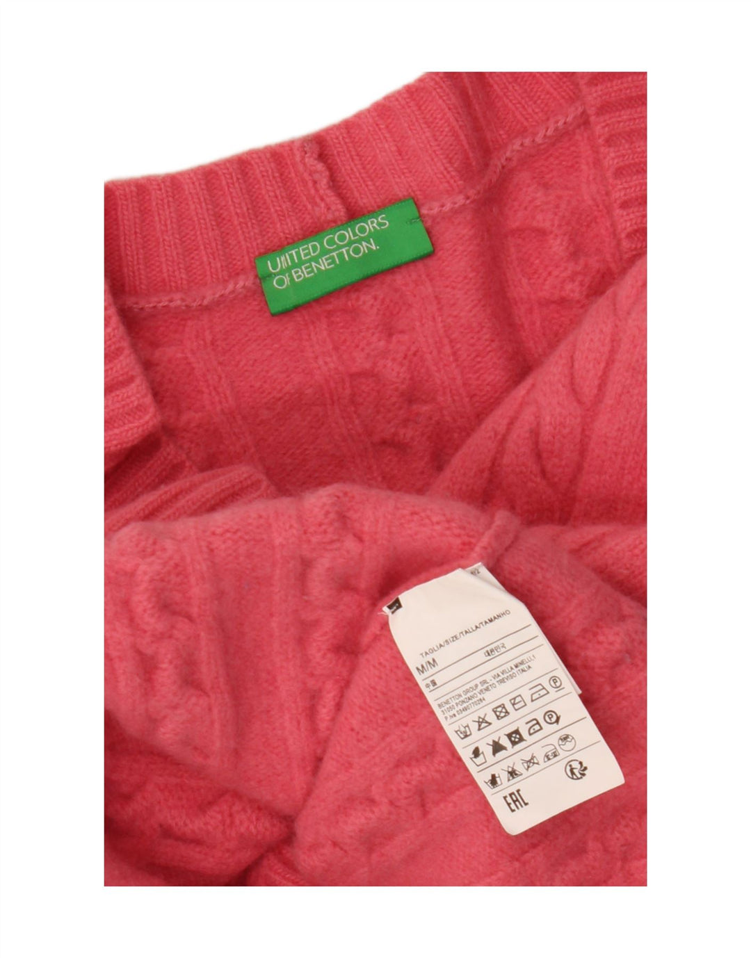 BENETTON Γυναικείο πουλόβερ Crop Cardigan UK 14 Medium Pink Wool