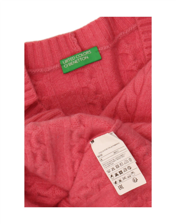 BENETTON Γυναικείο πουλόβερ Crop Cardigan UK 14 Medium Pink Wool