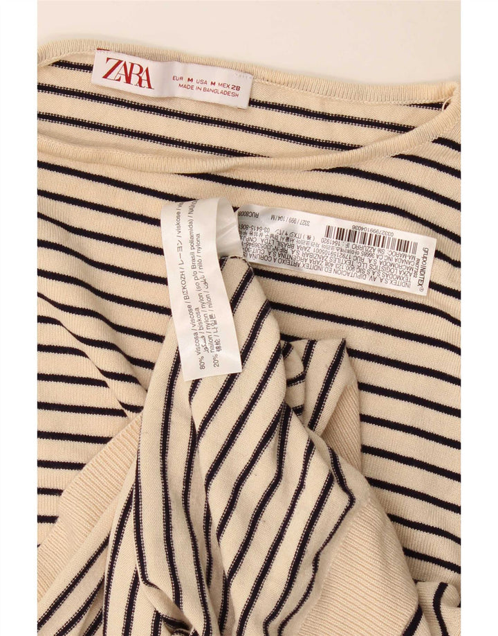 Zara γυναικείο τοπ μακρυμάνικο UK 14 μέτριο μπεζ ριγέ βισκόζη