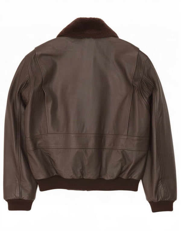 Bomb Boogie Mens Military Leather Jacket UK 42 XL Brown