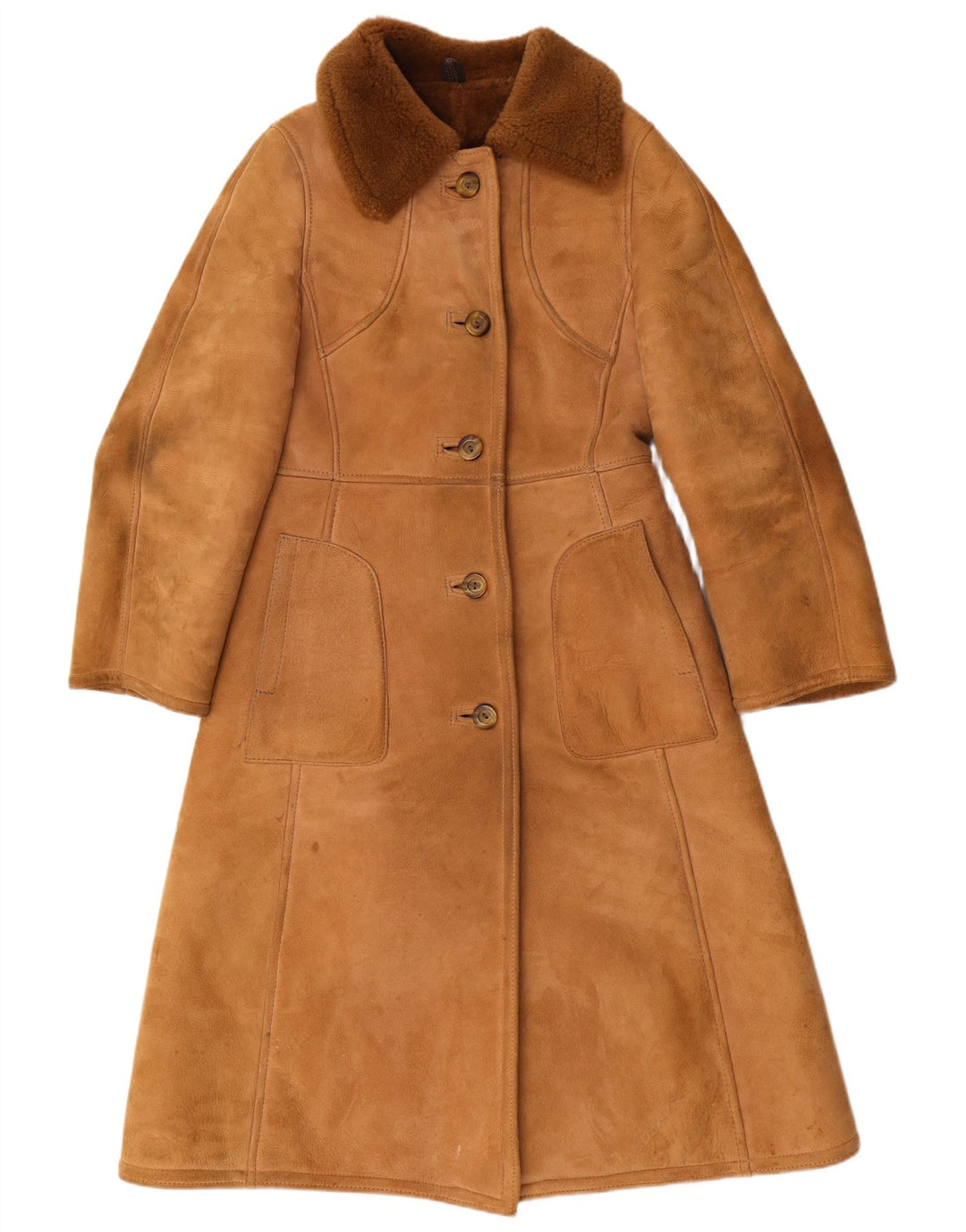 Julian Vard Γυναικείο Παλτό Shearling UK 12 Δερμάτινο μεσαίο καφέ