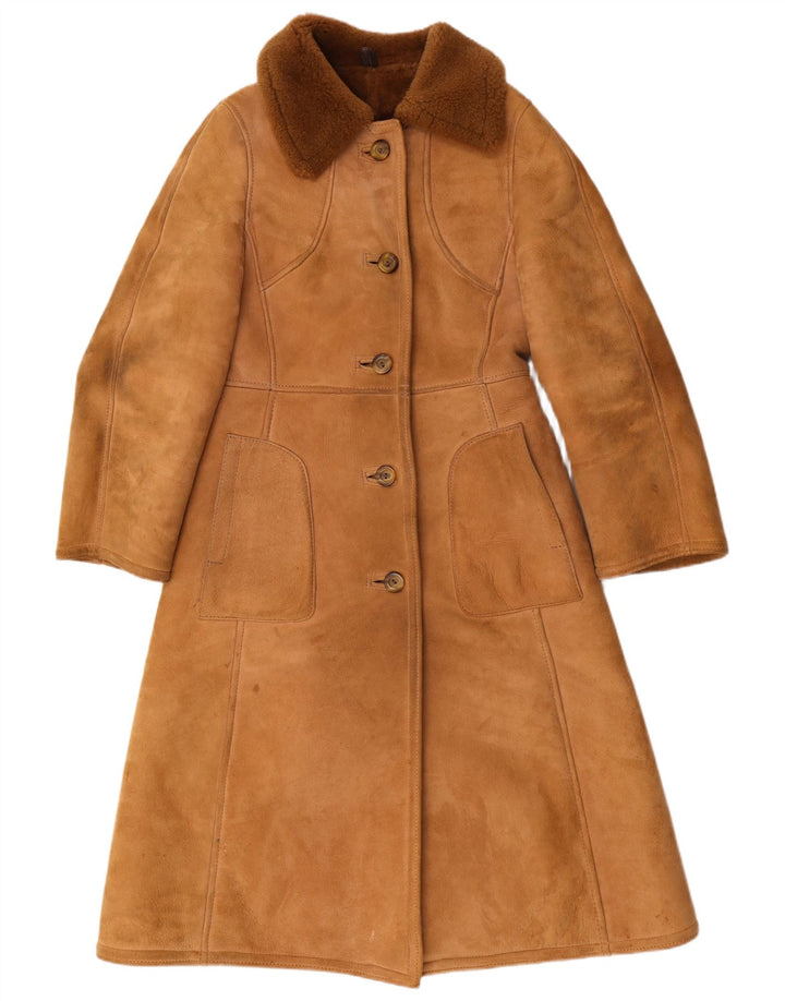Julian Vard Γυναικείο Παλτό Shearling UK 12 Δερμάτινο μεσαίο καφέ