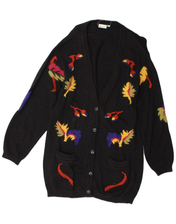Vintage Γυναικείο Longline Ζακέτα UK 14 Medium Black Floral καινοτομία